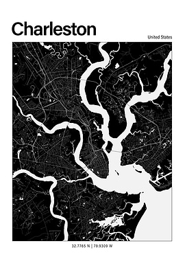 Charleston Black and White Map