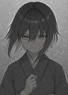 Anime Girl in Kimono, Determined Look