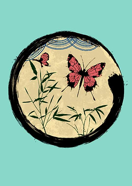 Butterfly and Bamboo Zen Circle Art