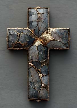 Ornate Stone and Gold Cross