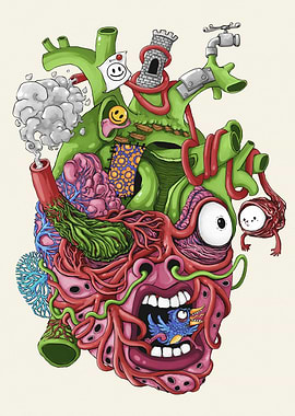 Surreal Anatomical Heart Illustration