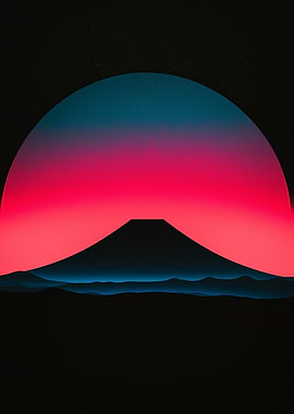 Mount Fuji Sunset Synthwave