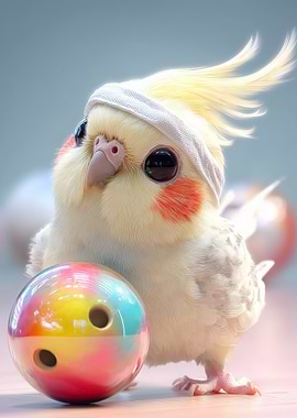Cockatiel with Bowling Ball and Headband
