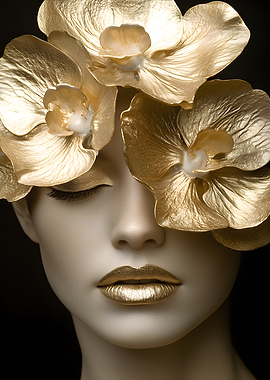 Golden Beauty with Floral Adornment