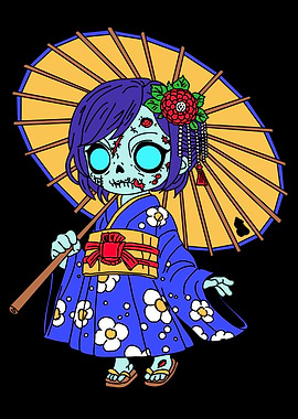 Zombie Japanese Geisha with Parasol