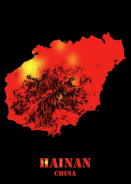 Hainan China Topographic Contour Relief Map blending terrain features into its emblematic colorful flag