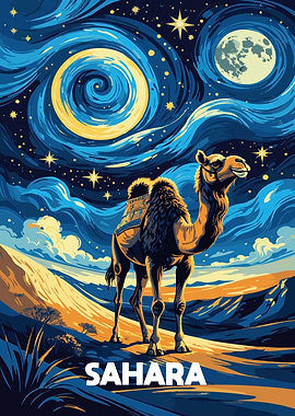 Sahara Desert Camel Night Art