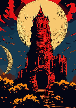 Red Tower Under Moonlight