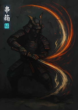 Samurai Warrior with Fiery Sword
