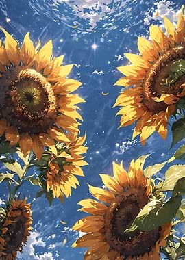 Sunflowers against a blue sky