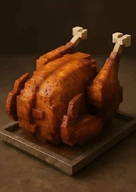 Voxel Art Roasted Turkey on Tray