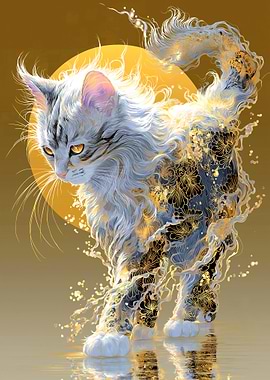 Elegant Cat with Floral Pattern