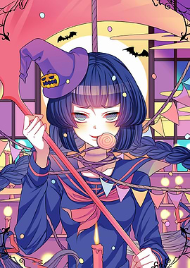 Halloween Witch Anime Girl with Lollipop