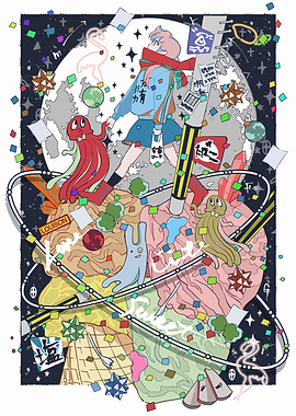 Colorful Abstract Anime-Style Collage