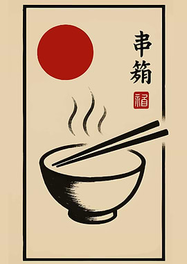 Japanese Ramen Bowl with Rising Sun