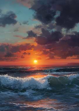 Ocean Sunset with Waves