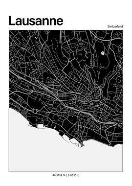 Lausanne Black and White Map