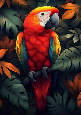 Colorful Parrot in Tropical Foliage