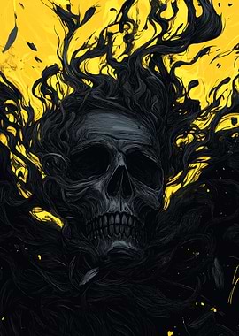 Skull with Black Smoke and Yellow Background