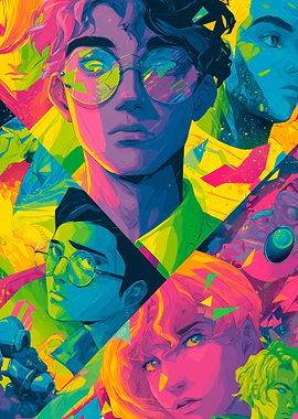 Colorful Portrait Collage with Geometric Shapes