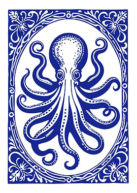 Blue Octopus in Decorative Frame