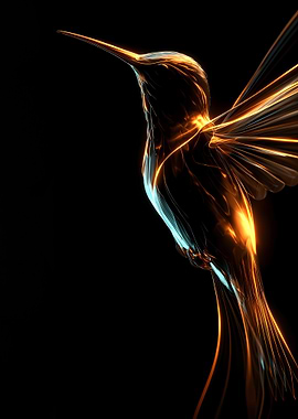 Abstract Hummingbird with Glowing Lines