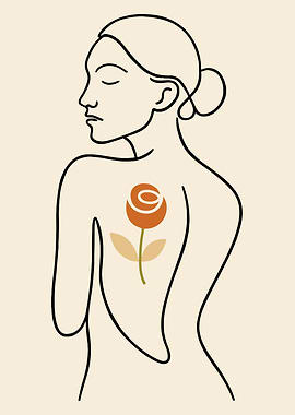 Minimalist Woman with Rose Line Art