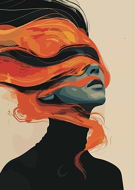 Abstract Woman with Flowing Orange Hair