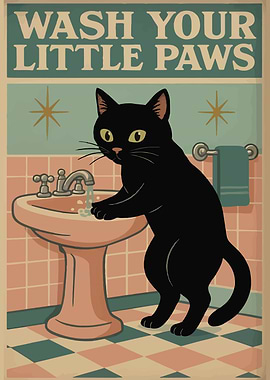 Wash Your Little Paws Cat Poster