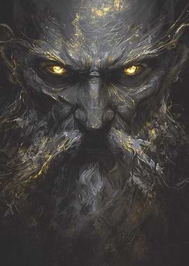 Grim Bearded Figure with Glowing Eyes