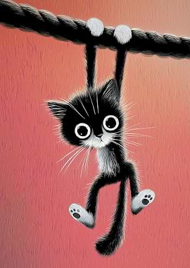 Cat Hanging on Rope