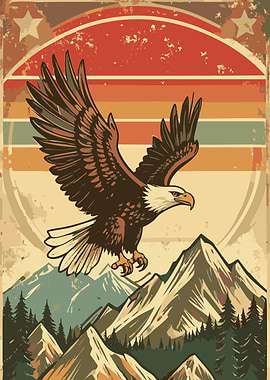 Vintage Eagle Mountain Landscape Illustration