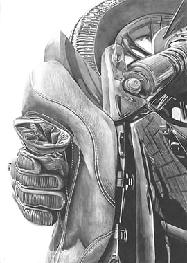Motorcycle and gloves Drawing