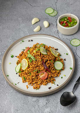 Spicy Noodles with Fresh Garnish