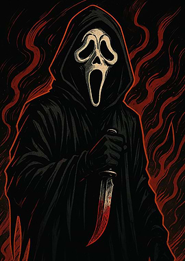 Ghostface with Bloody Knife Illustration