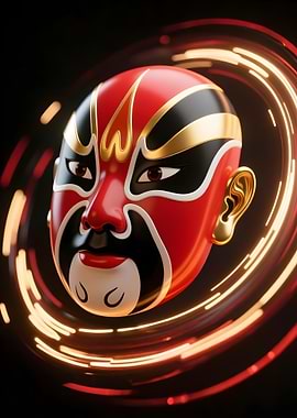 Chinese Opera Mask with Light Trails