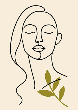 Minimalist Woman Portrait with Olive Branch
