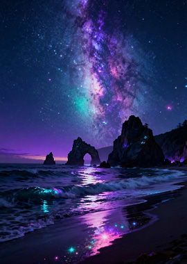 Night beach with milky way
