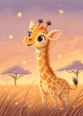 Playful Giraffe Smiles Joyfully Golden Savannah Sunset