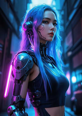 Cyberpunk Girl with Neon Hair