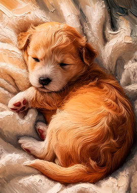 Sleeping Golden Puppy on Blanket