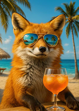 Fox with Sunglasses on Tropical Beach