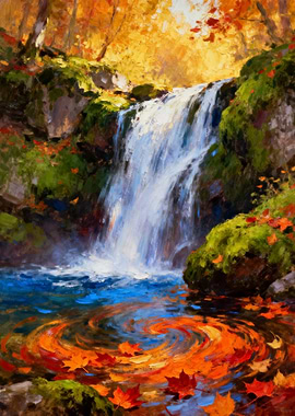Autumn Waterfall Painting