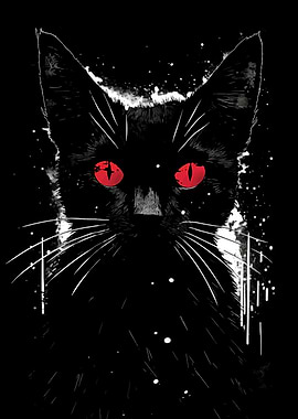 Black Cat with Red Eyes