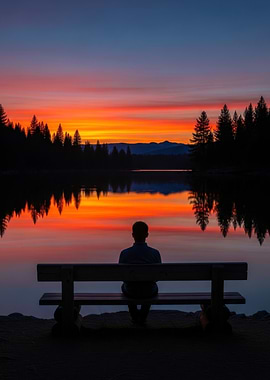 Sunset Reflection on Lake with Figure