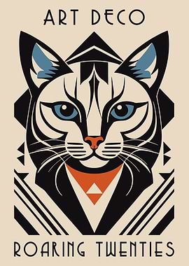Art Deco Cat Roaring Twenties Poster