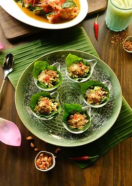 Thai Appetizers on Banana Leaf