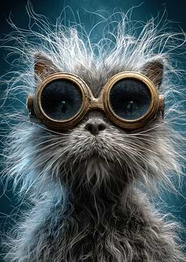 Steampunk Cat with Goggles Portrait