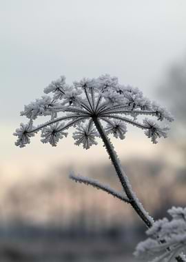 Frosty Flower in Winter Landscape