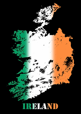 Ireland Topographic Contour Relief Map blending terrain features into its emblematic colorful flag